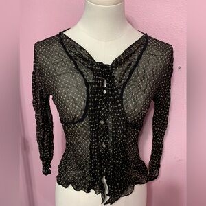 VTG Studio M 100% silk black/tan blouse, top with 3/4 sleeves - 0